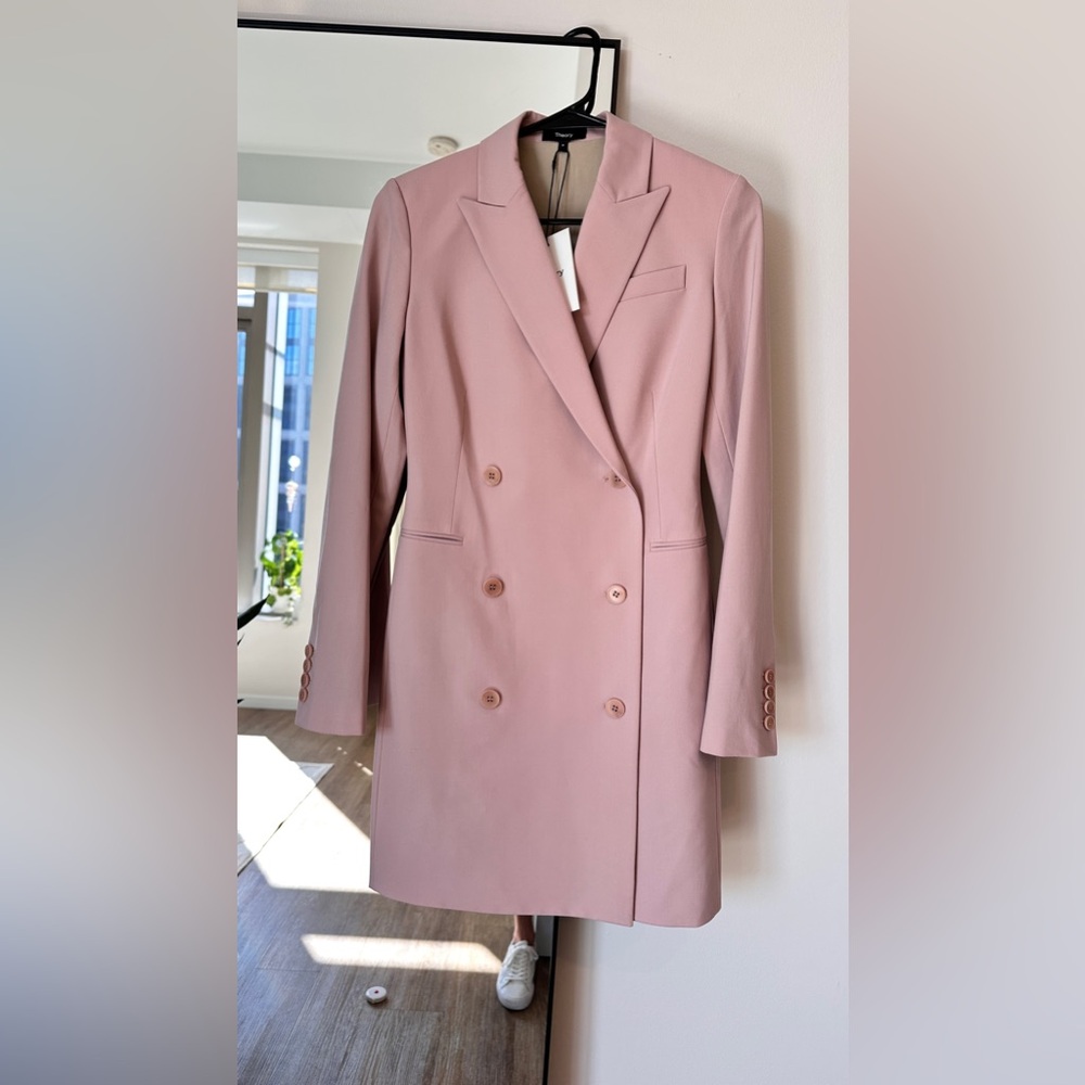 COPY - Theory Stretch Wool Blazer Dress Blush Pink
